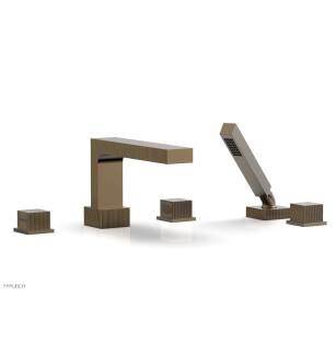 Phylrich 291-51/047 Stria 10 1/4" Three Cube Handle Widespread/Deck Mounted Roman Tub Faucet with Handshower in Brass/Antique Brass