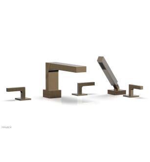 Phylrich 291-49/047 Stria 11" Three Lever Handle Widespread/Deck Mounted Roman Tub Faucet with Handshower in Brass/Antique Brass