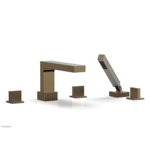 Phylrich 291-48/047 Stria 10 1/4" Three Blade Handle Widespread/Deck Mounted Roman Tub Faucet with Handshower in Brass/Antique Brass