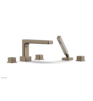 Phylrich 290-51/047 Mix 11" Three Cube Handle Widespread/Deck Mounted Roman Tub Faucet with Handshower in Brass/Antique Brass