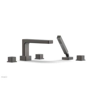 Phylrich 290-51/10B Mix 11" Three Cube Handle Widespread/Deck Mounted Roman Tub Faucet with Handshower in Distressed Bronze/Oil Rubbed Bronze