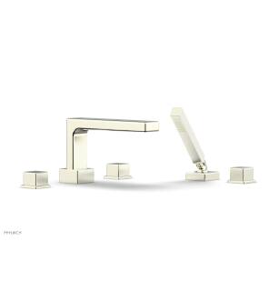Phylrich 290-51/015 Mix 11" Three Cube Handle Widespread/Deck Mounted Roman Tub Faucet with Handshower in Satin Nickel