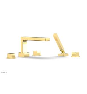 Phylrich 290-51/024 Mix 11" Three Cube Handle Widespread/Deck Mounted Roman Tub Faucet with Handshower in Satin Gold