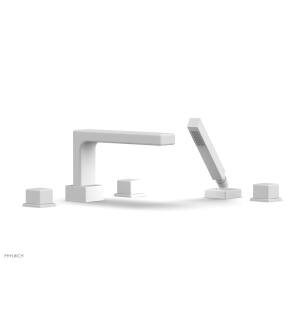 Phylrich 290-51/050 Mix 11" Three Cube Handle Widespread/Deck Mounted Roman Tub Faucet with Handshower in White
