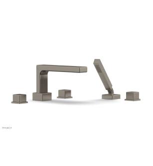 Phylrich 290-51/15A Mix 11" Three Cube Handle Widespread/Deck Mounted Roman Tub Faucet with Handshower in Pewter