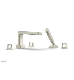 Phylrich 290-50/15B Mix 11" Three Ring Handle Widespread/Deck Mounted Roman Tub Faucet with Handshower in Brushed Nickel