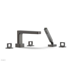 Phylrich 290-50/10B Mix 11" Three Ring Handle Widespread/Deck Mounted Roman Tub Faucet with Handshower in Distressed Bronze/Oil Rubbed Bronze