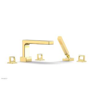 Phylrich 290-50/024 Mix 11" Three Ring Handle Widespread/Deck Mounted Roman Tub Faucet with Handshower in Satin Gold