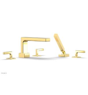 Phylrich 290-49/024 Mix 11" Three Lever Handle Widespread/Deck Mounted Roman Tub Faucet with Handshower in Satin Gold