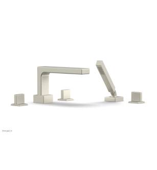 Phylrich 290-48/15B Mix 10 1/4" Three Blade Handle Widespread/Deck Mounted Roman Tub Faucet with Handshower in Brushed Nickel