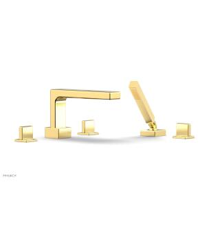 Phylrich 290-48/024 Mix 10 1/4" Three Blade Handle Widespread/Deck Mounted Roman Tub Faucet with Handshower in Satin Gold