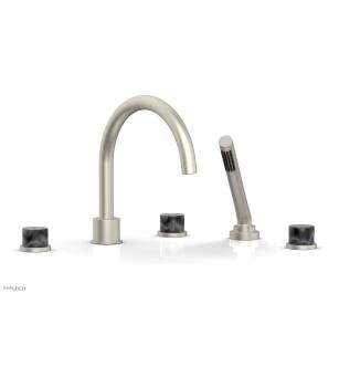 Phylrich 230-50/15B Basic II 9" Three Marble Handle Widespread/Deck Mounted Roman Tub Faucet with Handshower in Brushed Nickel