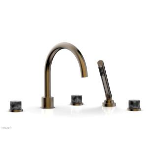 Phylrich 230-50/047 Basic II 9" Three Marble Handle Widespread/Deck Mounted Roman Tub Faucet with Handshower in Brass/Antique Brass