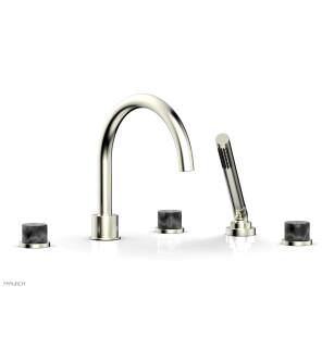 Phylrich 230-50/015 Basic II 9" Three Marble Handle Widespread/Deck Mounted Roman Tub Faucet with Handshower in Satin Nickel