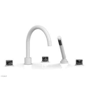 Phylrich 230-50/050 Basic II 9" Three Marble Handle Widespread/Deck Mounted Roman Tub Faucet with Handshower in White