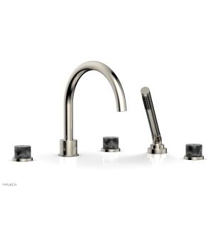 Phylrich 230-50/014 Basic II 9" Three Marble Handle Widespread/Deck Mounted Roman Tub Faucet with Handshower in Polished Nickel