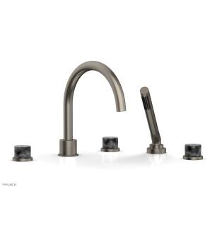 Phylrich 230-50/15A Basic II 9" Three Marble Handle Widespread/Deck Mounted Roman Tub Faucet with Handshower in Pewter