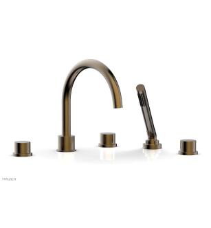 Phylrich 230-49/047 Basic II 9" Three Smooth Handle Widespread/Deck Mounted Roman Tub Faucet with Handshower in Brass/Antique Brass