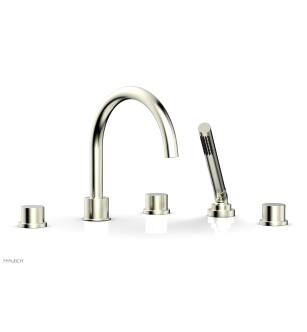 Phylrich 230-49/015 Basic II 9" Three Smooth Handle Widespread/Deck Mounted Roman Tub Faucet with Handshower in Satin Nickel