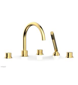 Phylrich 230-49/024 Basic II 9" Three Smooth Handle Widespread/Deck Mounted Roman Tub Faucet with Handshower in Satin Gold