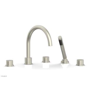 Phylric 230-48/15B Basic II 9" Three Knurled Handle Widespread/Deck Mounted Roman Tub Faucet with Handshower in Brushed Nickel