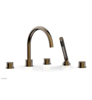 Phylric 230-48/047 Basic II 9" Three Knurled Handle Widespread/Deck Mounted Roman Tub Faucet with Handshower in Brass/Antique Brass