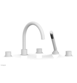 Phylric 230-48/050 Basic II 9" Three Knurled Handle Widespread/Deck Mounted Roman Tub Faucet with Handshower in White