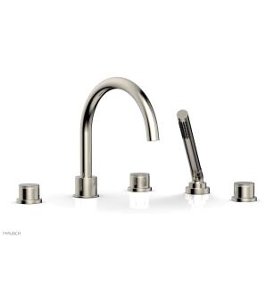 Phylric 230-48/014 Basic II 9" Three Knurled Handle Widespread/Deck Mounted Roman Tub Faucet with Handshower in Polished Nickel