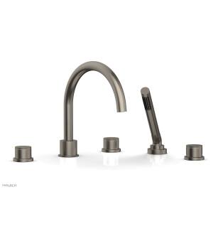Phylric 230-48/15A Basic II 9" Three Knurled Handle Widespread/Deck Mounted Roman Tub Faucet with Handshower in Pewter