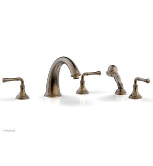 Phylrich 208-48/047 Coined 9" Three Lever Handle Widespread/Deck Mounted Roman Tub Faucet with Handshower in Brass/Antique Brass