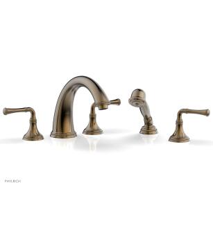 Phylrich 207-48/047 Beaded 9" Three Lever Handle Widespread/Deck Mounted Roman Tub Faucet with Handshower in Brass/Antique Brass