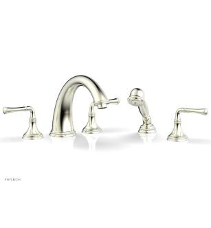 Phylrich 207-48/015 Beaded 9" Three Lever Handle Widespread/Deck Mounted Roman Tub Faucet with Handshower in Satin Nickel