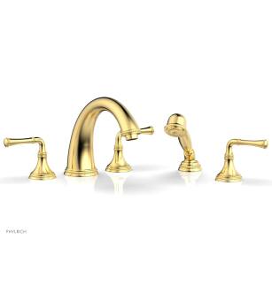 Phylrich 207-48/024 Beaded 9" Three Lever Handle Widespread/Deck Mounted Roman Tub Faucet with Handshower in Satin Gold