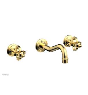 Phylrich 163-56/024 Couronne 9" Two Cross Handle Widespread/Wall Mount Roman Tub Faucet in Satin Gold
