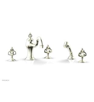 Phylrich 163-48/15B Couronne 9 1/2" Three Cross Handle Widespread/Deck Mounted Tub Faucet with Handshower in Brushed Nickel