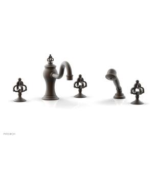 Phylrich 163-48/10B Couronne 9 1/2" Three Cross Handle Widespread/Deck Mounted Tub Faucet with Handshower in Distressed Bronze/Oil Rubbed Bronze