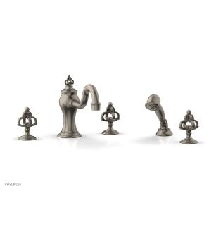 Phylrich 163-48/15A Couronne 9 1/2" Three Cross Handle Widespread/Deck Mounted Tub Faucet with Handshower in Pewter