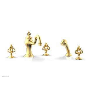 Phylrich 163-48/24B Couronne 9 1/2" Three Cross Handle Widespread/Deck Mounted Tub Faucet with Handshower in Burnished Gold
