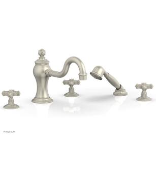Phylrich 162-48/15B Marvelle 9 1/2" Three Cross Handle Widespread/Deck Mounted Roman Tub Faucet with Handshower in Brushed Nickel
