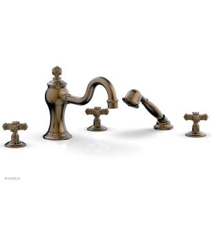 Phylrich 162-48/047 Marvelle 9 1/2" Three Cross Handle Widespread/Deck Mounted Roman Tub Faucet with Handshower in Brass/Antique Brass