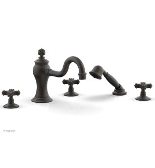 Phylrich 162-48/10B Marvelle 9 1/2" Three Cross Handle Widespread/Deck Mounted Roman Tub Faucet with Handshower in Distressed Bronze/Oil Rubbed Bronze