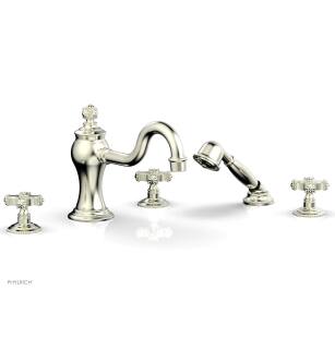Phylrich 162-48/015 Marvelle 9 1/2" Three Cross Handle Widespread/Deck Mounted Roman Tub Faucet with Handshower in Satin Nickel