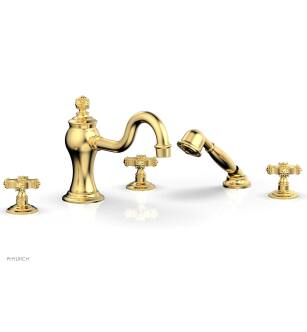 Phylrich 162-48/024 Marvelle 9 1/2" Three Cross Handle Widespread/Deck Mounted Roman Tub Faucet with Handshower in Satin Gold