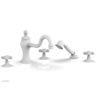 Phylrich 162-48/050 Marvelle 9 1/2" Three Cross Handle Widespread/Deck Mounted Roman Tub Faucet with Handshower in White