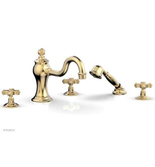 Phylrich 162-48/004 Marvelle 9 1/2" Three Cross Handle Widespread/Deck Mounted Roman Tub Faucet with Handshower in Satin Brass