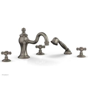 Phylrich 162-48/15A Marvelle 9 1/2" Three Cross Handle Widespread/Deck Mounted Roman Tub Faucet with Handshower in Pewter