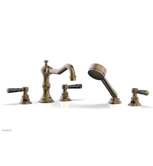 Phylrich 161-50/047 Henri 8 5/8" Three Marble Lever Handle Widespread/Deck Mounted Roman Tub Faucet with Handshower in Brass/Antique Brass