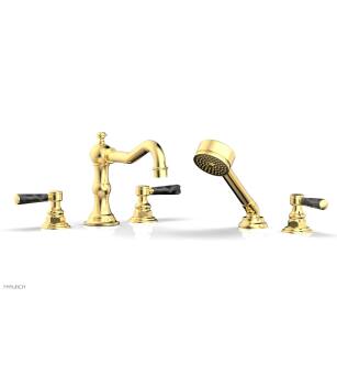 Phylrich 161-50/024 Henri 8 5/8" Three Marble Lever Handle Widespread/Deck Mounted Roman Tub Faucet with Handshower in Satin Gold