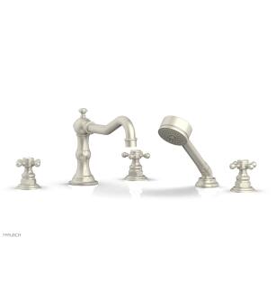 Phylrich 161-48/15B Henri 8 5/8" Three Cross Handle Widespread/Deck Mounted Roman Tub Faucet with Handshower in Brushed Nickel