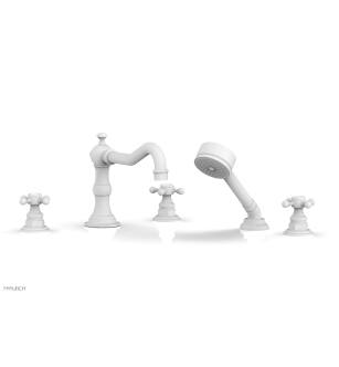 Phylrich 161-48/050 Henri 8 5/8" Three Cross Handle Widespread/Deck Mounted Roman Tub Faucet with Handshower in White